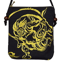 お祭り！和柄ポシェット大！金彩風神雷神・黒金